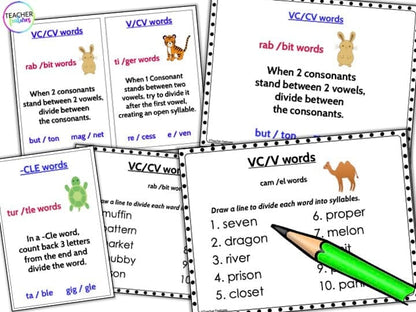 6 Syllable Types Games and Syllable Division Rules (Part 2) Digital Download Teacher Features
