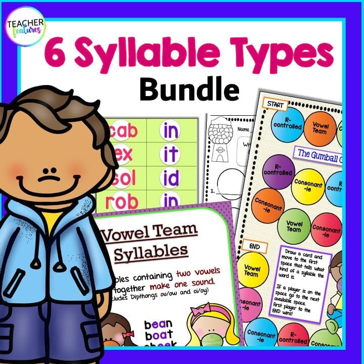 6 SYLLABLE TYPES GAMES & SORTS Printables Bundle Digital Download Teacher Features