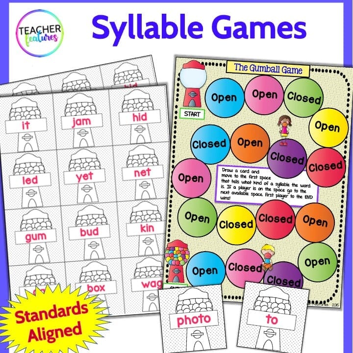 6 SYLLABLE TYPES GAMES & SORTS Printables Bundle Digital Download Teacher Features