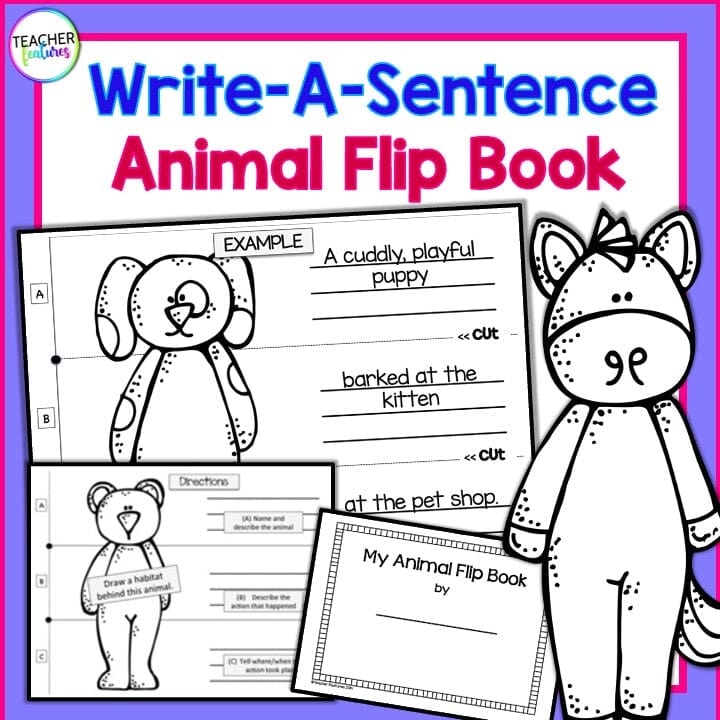 ANIMAL FLIP BOOK WRITING WITH ADJECTIVES & COMPLETE SENTENCES Center Activity Digital Download Teacher Features