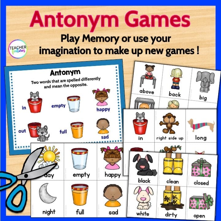 Antonym Center Activities & Matching Games Digital Download Teacher Features