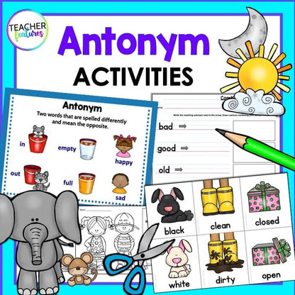 Antonym Center Activities & Matching Games Digital Download Teacher Features