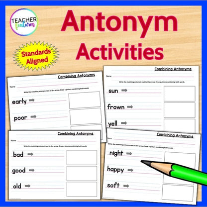 Antonym Center Activities & Matching Games Digital Download Teacher Features