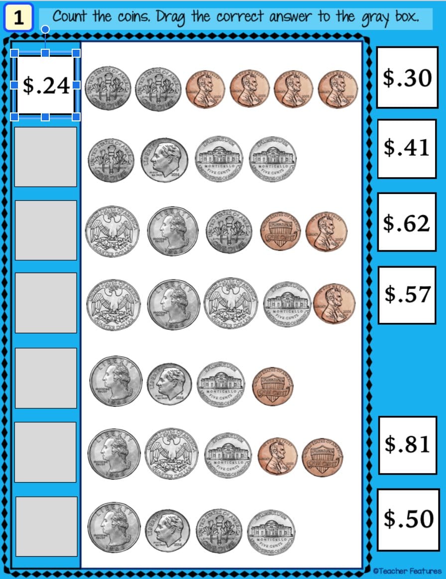 COUNTING COINS & DOLLAR BILLS Counting Money GOOGLE SLIDES Digital Download Teacher Features