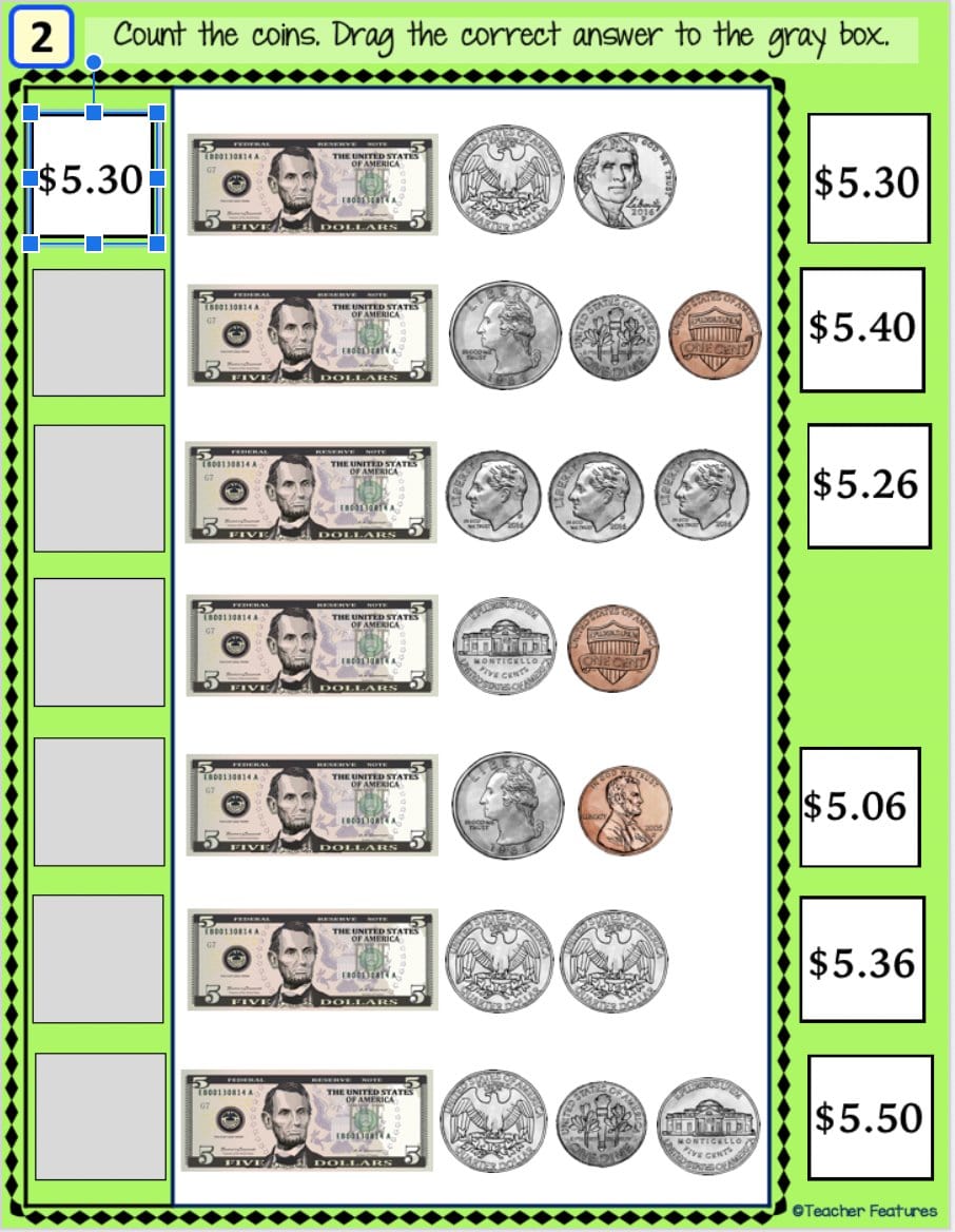 COUNTING COINS & DOLLAR BILLS Counting Money GOOGLE SLIDES Digital Download Teacher Features