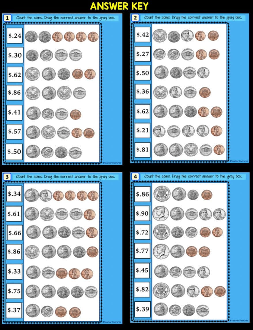 COUNTING COINS & DOLLAR BILLS Counting Money GOOGLE SLIDES Digital Download Teacher Features