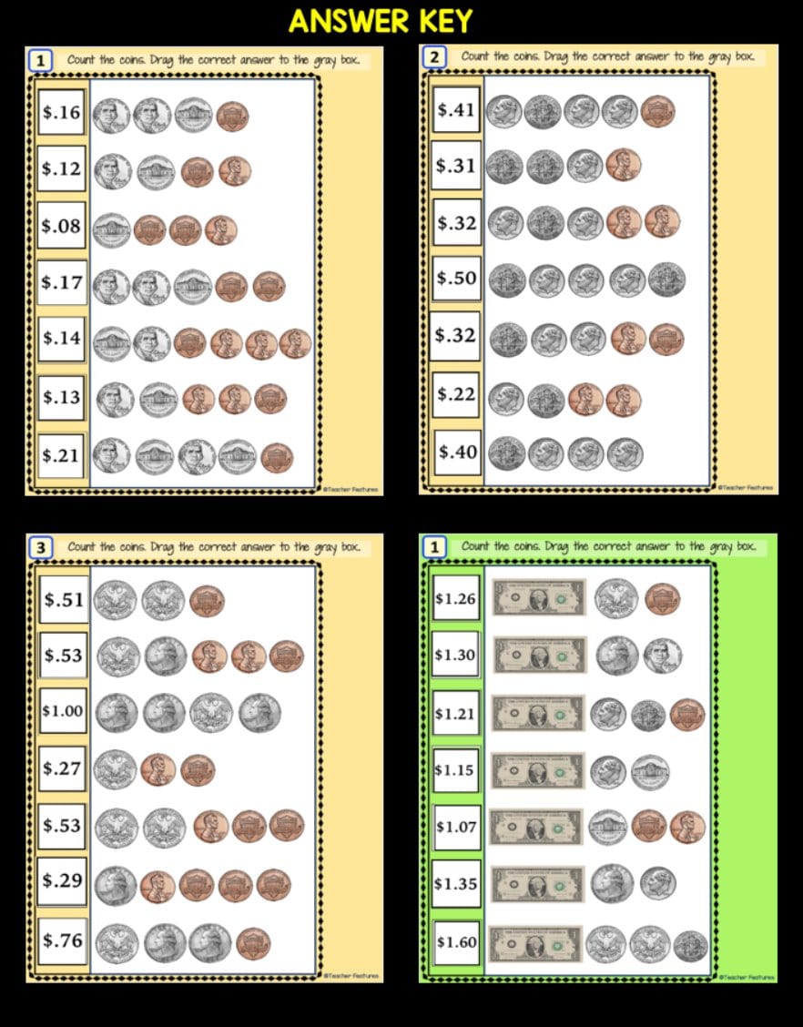 COUNTING COINS & DOLLAR BILLS Counting Money GOOGLE SLIDES Digital Download Teacher Features