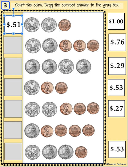 COUNTING COINS & DOLLAR BILLS Counting Money GOOGLE SLIDES Digital Download Teacher Features