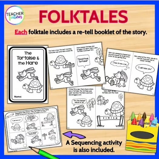 FOLKTALES FAIRY TALES & FABLES: Story Sequence & Retelling Events with READING PASSAGES - Teacher Features