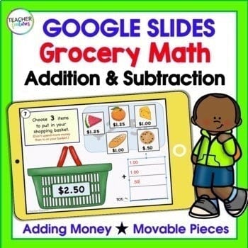 GROCERY STORE MATH Addition & Subtraction Regrouping ADDING MONEY Google Slides Digital Download Teacher Features