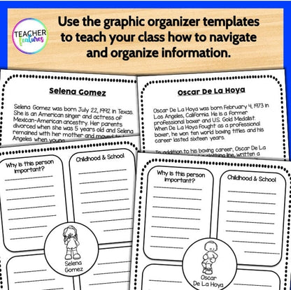 HISPANIC HERITAGE MONTH Biography Writing Project & READING PASSAGES Digital Download Teacher Features