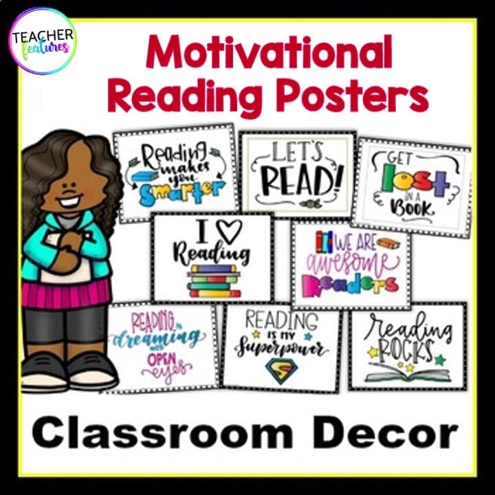 MOTIVATIONAL READING POSTERS Classroom Decor & Bulletin Boards Digital Download Teacher Features