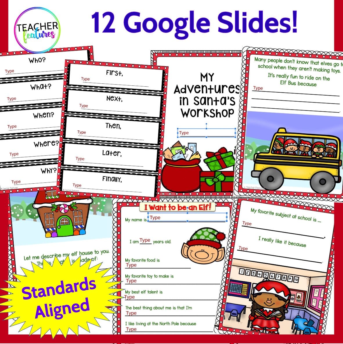 MY LIFE AS SANTA'S ELF Christmas WRITING PROMPTS Google Slides Digital Download Teacher Features