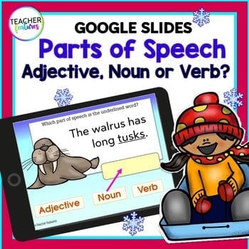 PARTS OF SPEECH REVIEW Nouns Adjectives Verbs GOOGLE SLIDES Digital Download Teacher Features