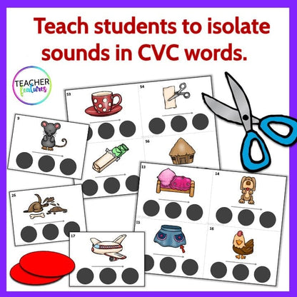 Phonemic Awareness Activities CVC WORDS with Pictures Digital Download Teacher Features