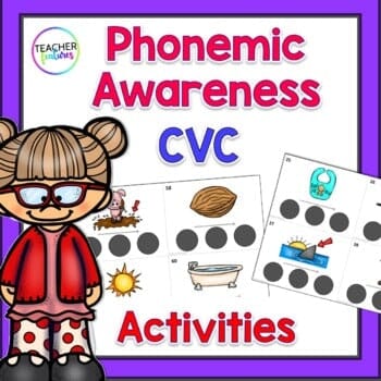 Phonemic Awareness Activities CVC WORDS with Pictures Digital Download Teacher Features