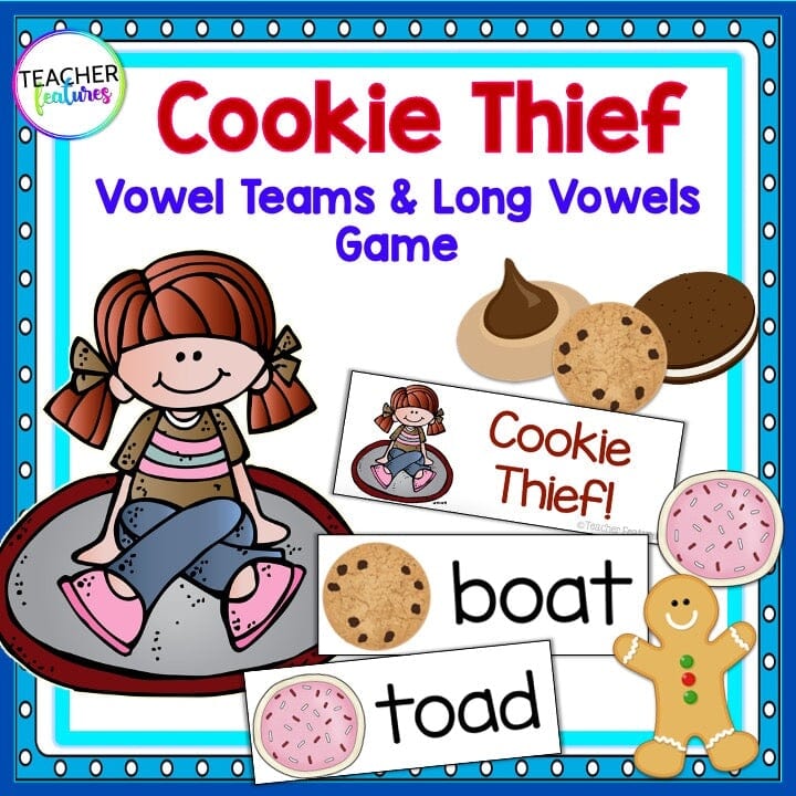 PHONICS GAME Vowel Teams & Long Vowels COOKIE THIEF Digital Download Teacher Features