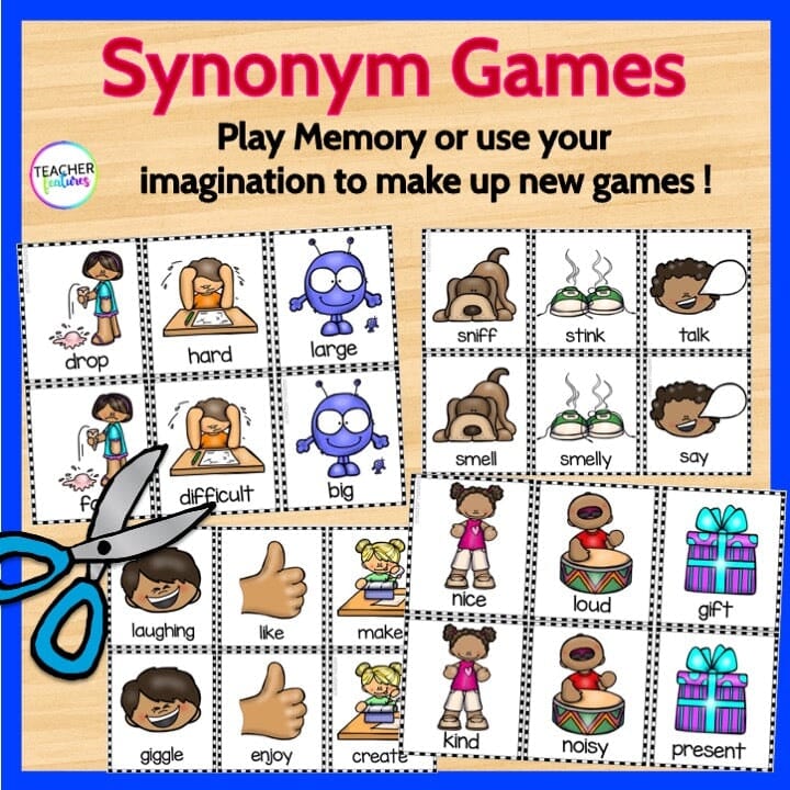 Synonym Center Activities & Matching Games Digital Download Teacher Features