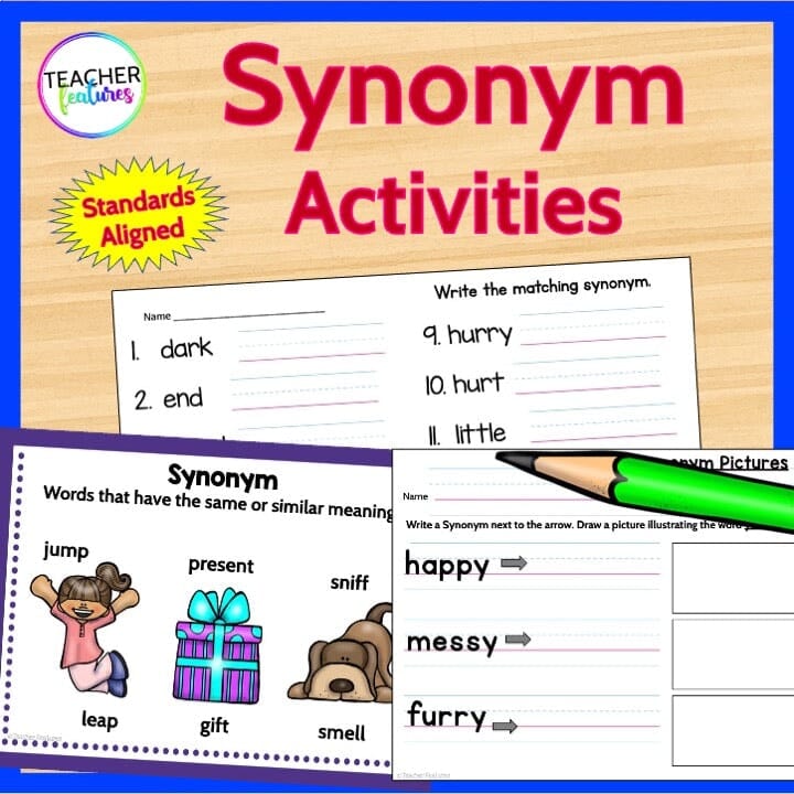 Synonym Center Activities & Matching Games Digital Download Teacher Features