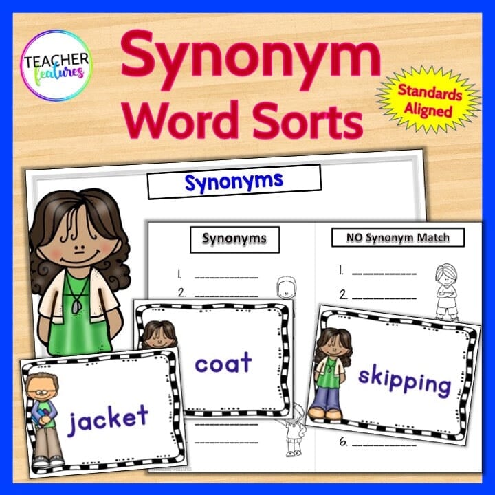 Synonym Center Activities & Matching Games Digital Download Teacher Features