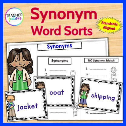 Synonym Center Activities & Matching Games Digital Download Teacher Features