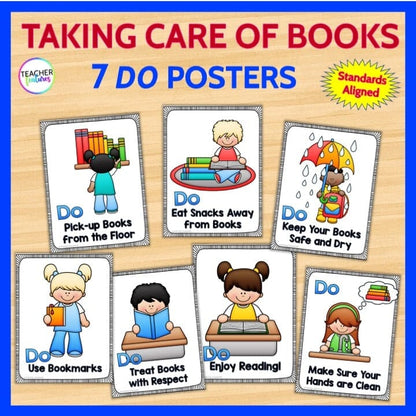 TAKING CARE OF BOOKS Elementary Book Care & Library Lessons POSTERS and BOOKLET Digital Download Teacher Features