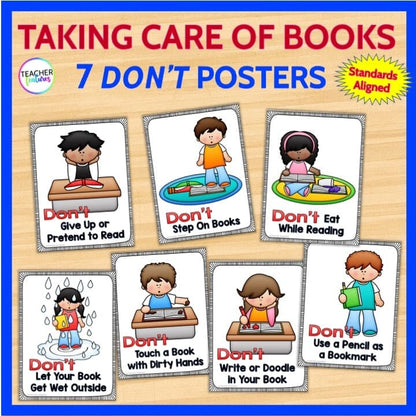 TAKING CARE OF BOOKS Elementary Book Care & Library Lessons POSTERS and BOOKLET Digital Download Teacher Features
