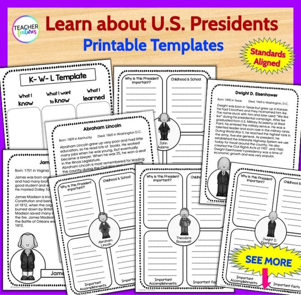 U.S. PRESIDENTS DAY Biography Writing Project & READING PASSAGES