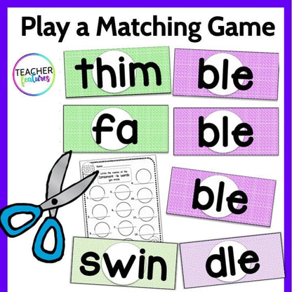Vowel Teams R-Controlled & Consonant -le SYLLABLE TYPES & SYLLABLE DIVISION GAMES (Part 2) Digital Download Teacher Features