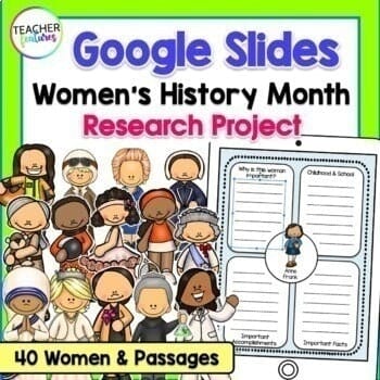 Womens History Month GOOGLE SLIDES Biography Writing Project & READING PASSAGES Digital Download Teacher Features